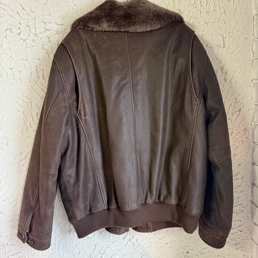 Vintage Eddie Bauer Lambskin Leather Goose Down Bomber Jacket with Plush Collar - Picture 11 of 16